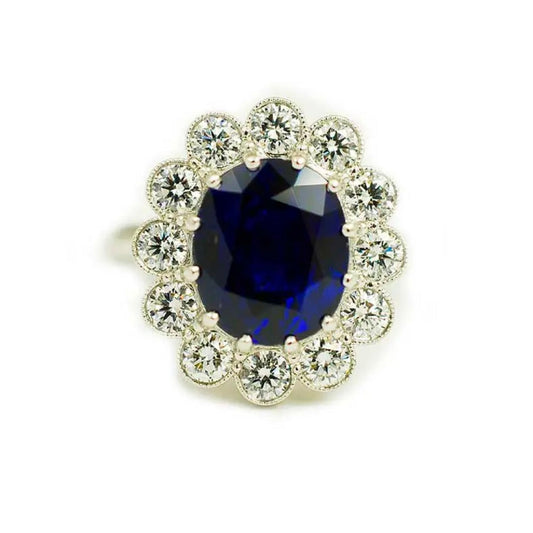 Halo Blue Shappire Silver Ring