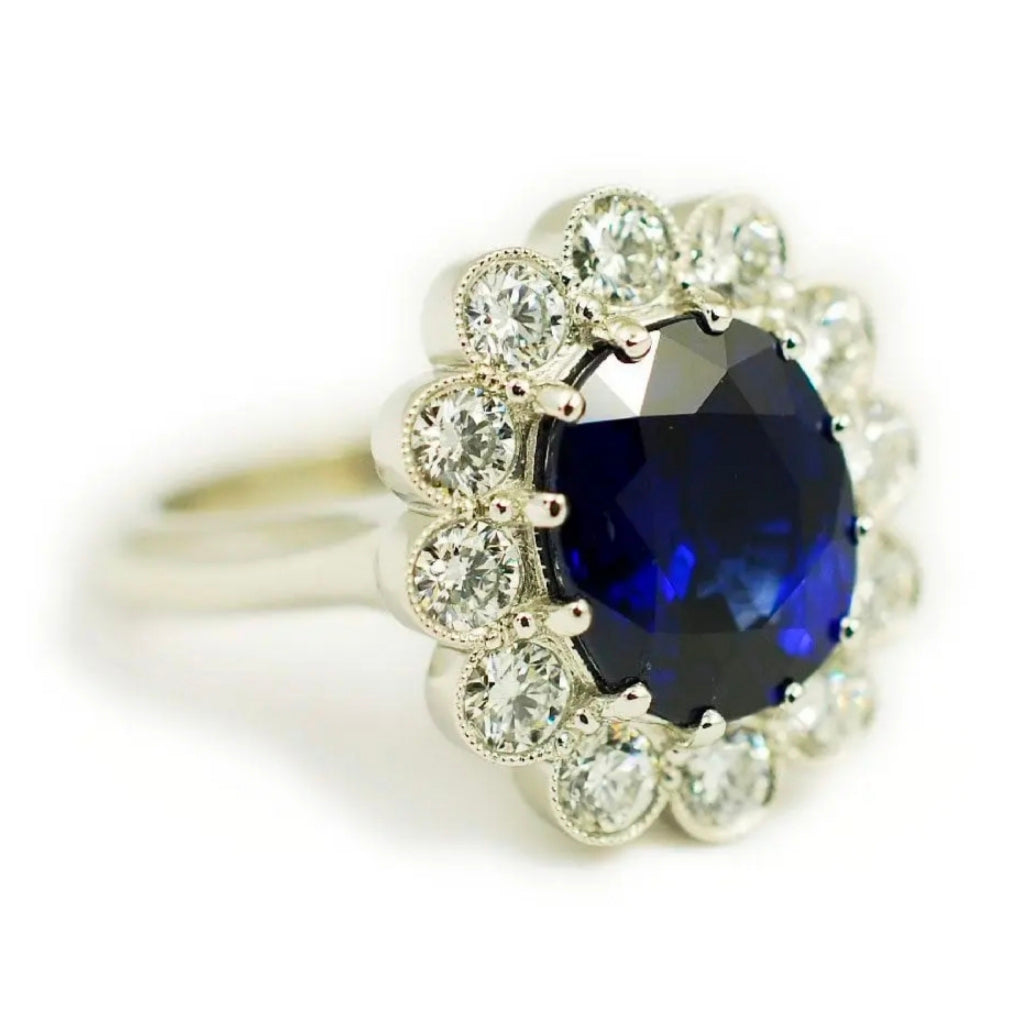 Halo Blue Shappire Silver Ring