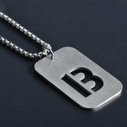 INITIAL NECKLACE STAINLESS SILVER - SILVER DOG TAG