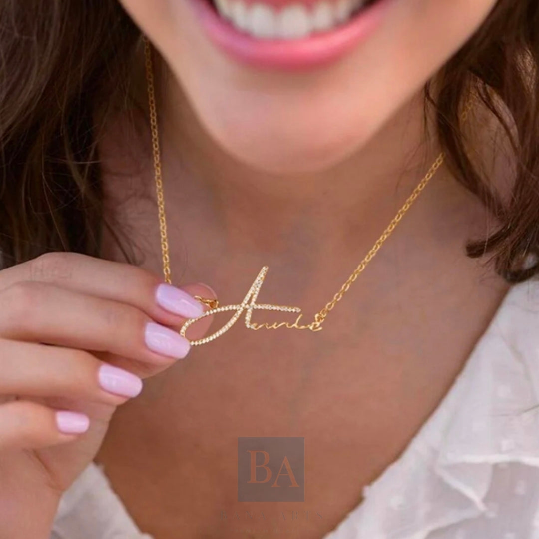 Signature Style Name Necklace With Diamond Gold