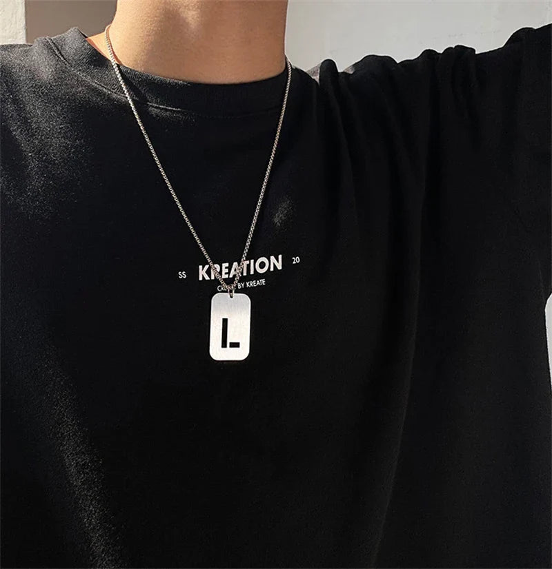 Hollow Letter Necklace Men's Hip Hop Stainless Pendant Necklace