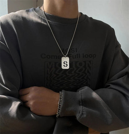 Hollow Letter Necklace Men's Hip Hop Stainless Pendant Necklace