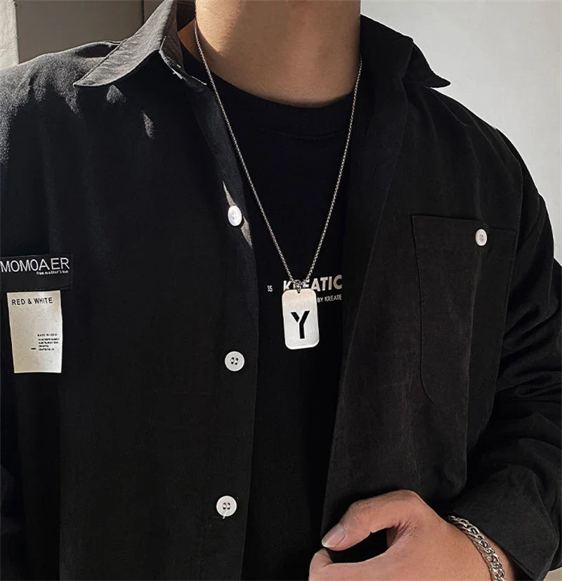 Hollow Letter Necklace Men's Hip Hop Stainless Pendant Necklace