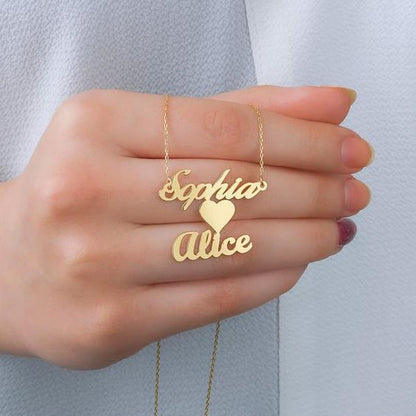 Heart Name Necklace Personalized Custom Gold Plated Women Gift