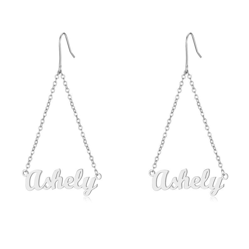 Sterling Silver Personalized Triangle Shape Name Earring