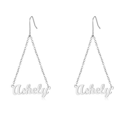 Sterling Silver Personalized Triangle Shape Name Earring