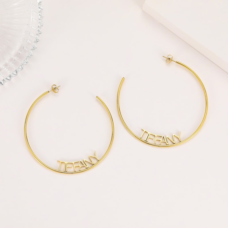 Personalized Name C Hoop Earrings