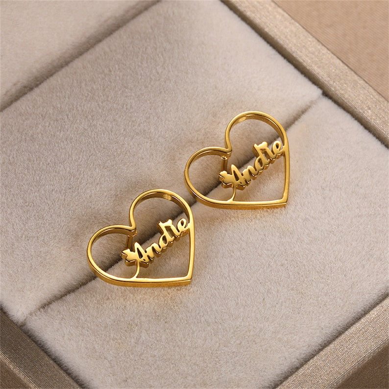 Custom Name Heart Stud Earrings