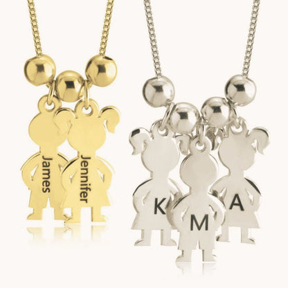 Mother's Necklace with 2-5 Children Charms,Boy or Girl Figures