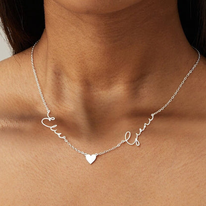 Name Necklace With Heart, Double Name Necklace