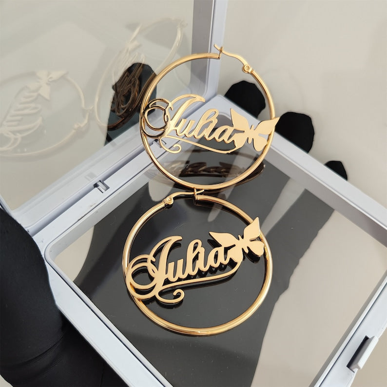 Name Earrings With Butterfly