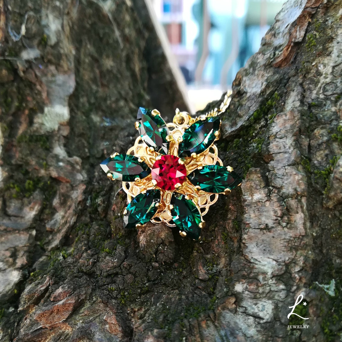 Anastasia inspired ENGRAVED Necklace Together in Paris EMERALD