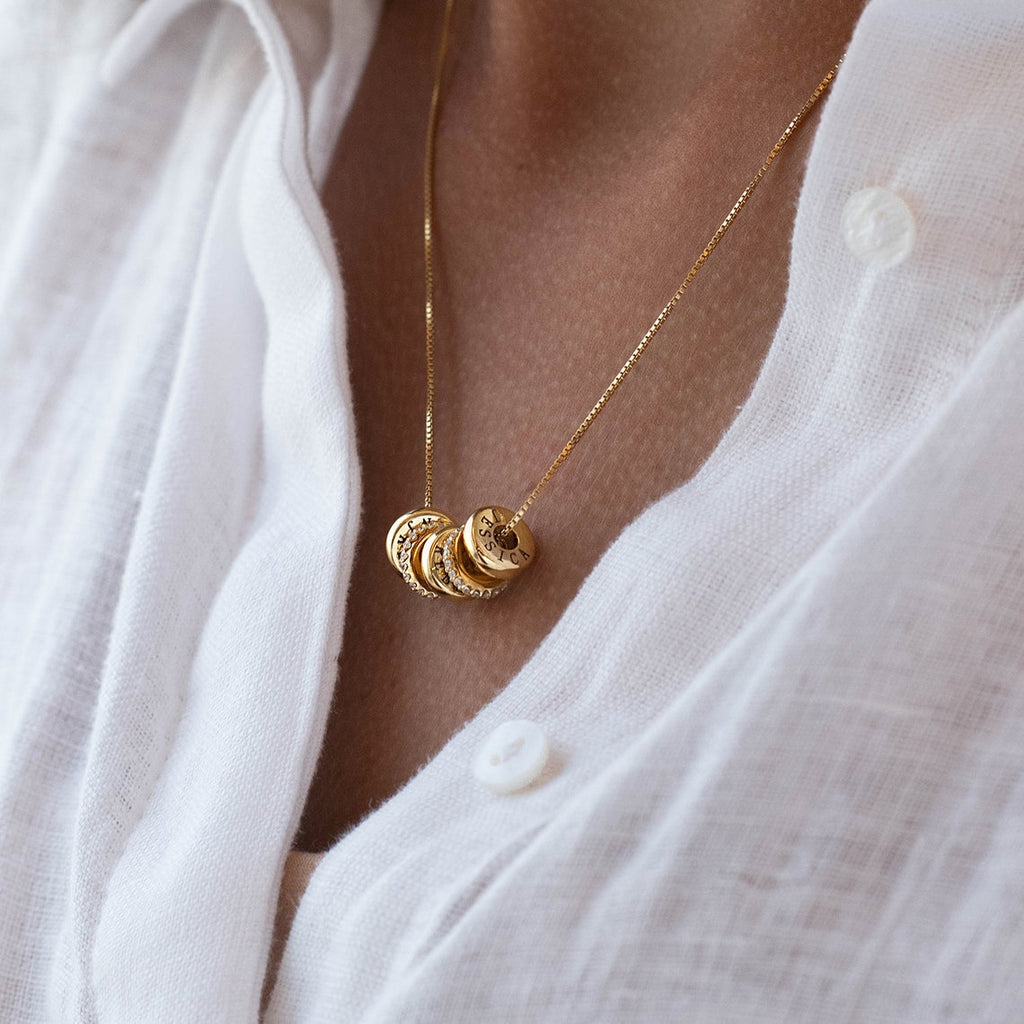 Personalized Zircon Beaded Pendant Necklace, Engraved Name Disc