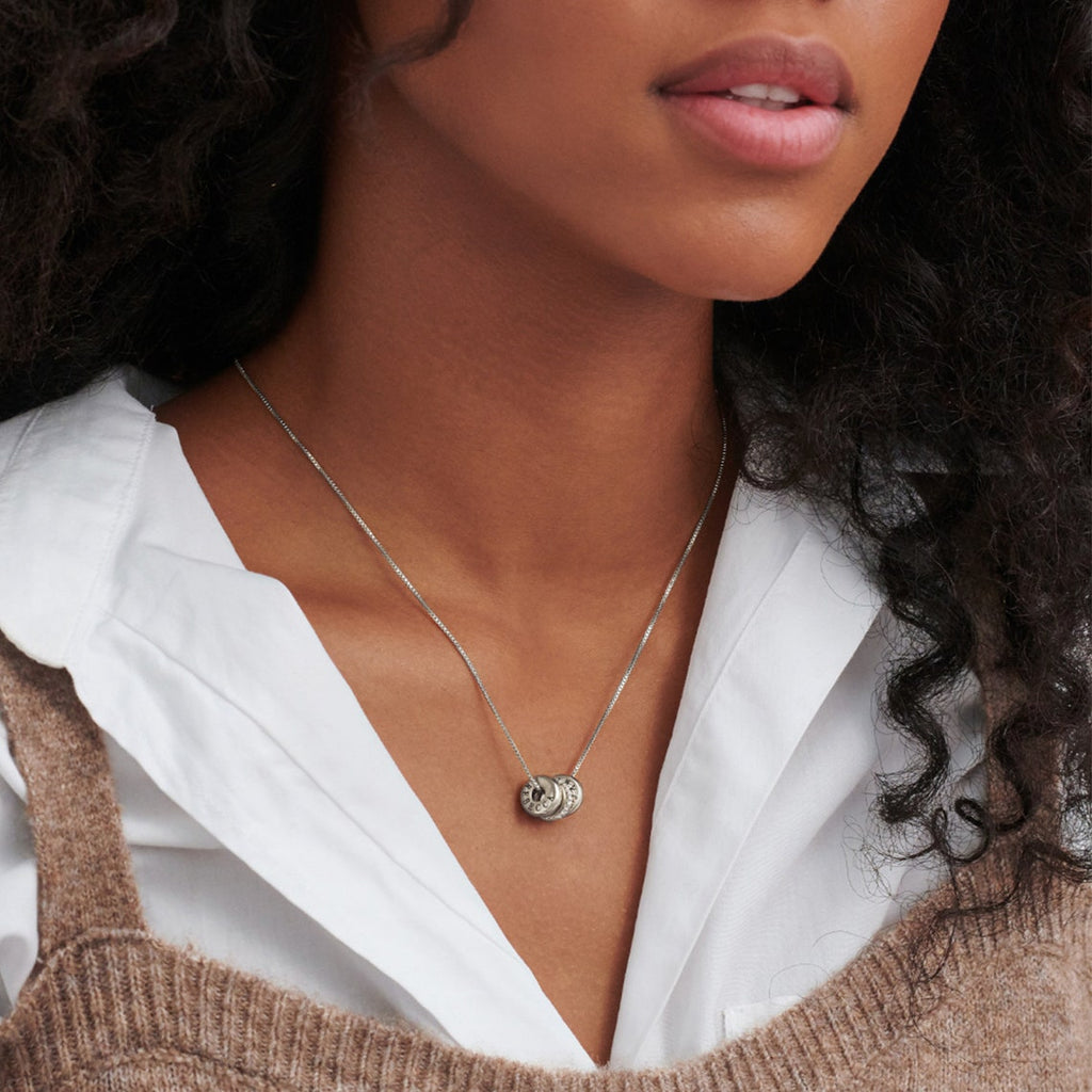 Personalized Zircon Beaded Pendant Necklace, Engraved Name Disc