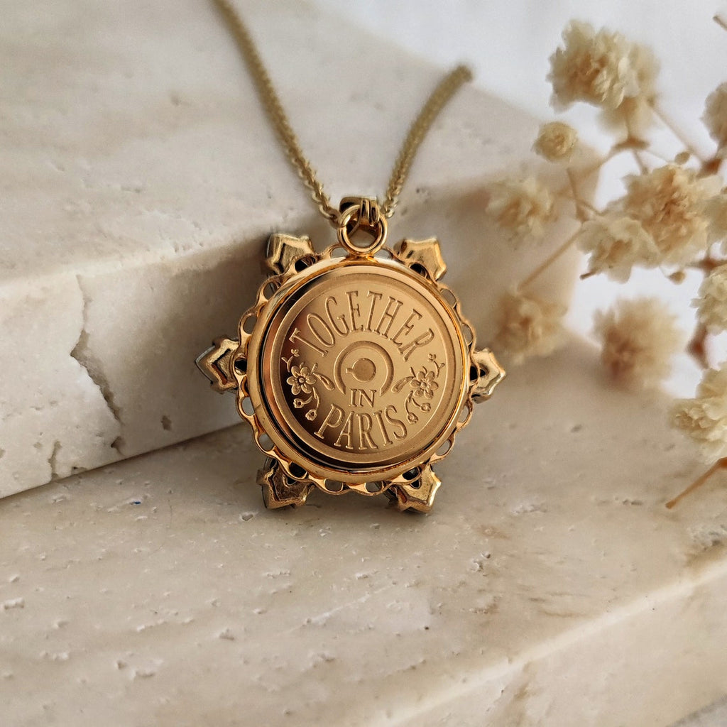 Anastasia inspired ENGRAVED Necklace Together in Paris EMERALD