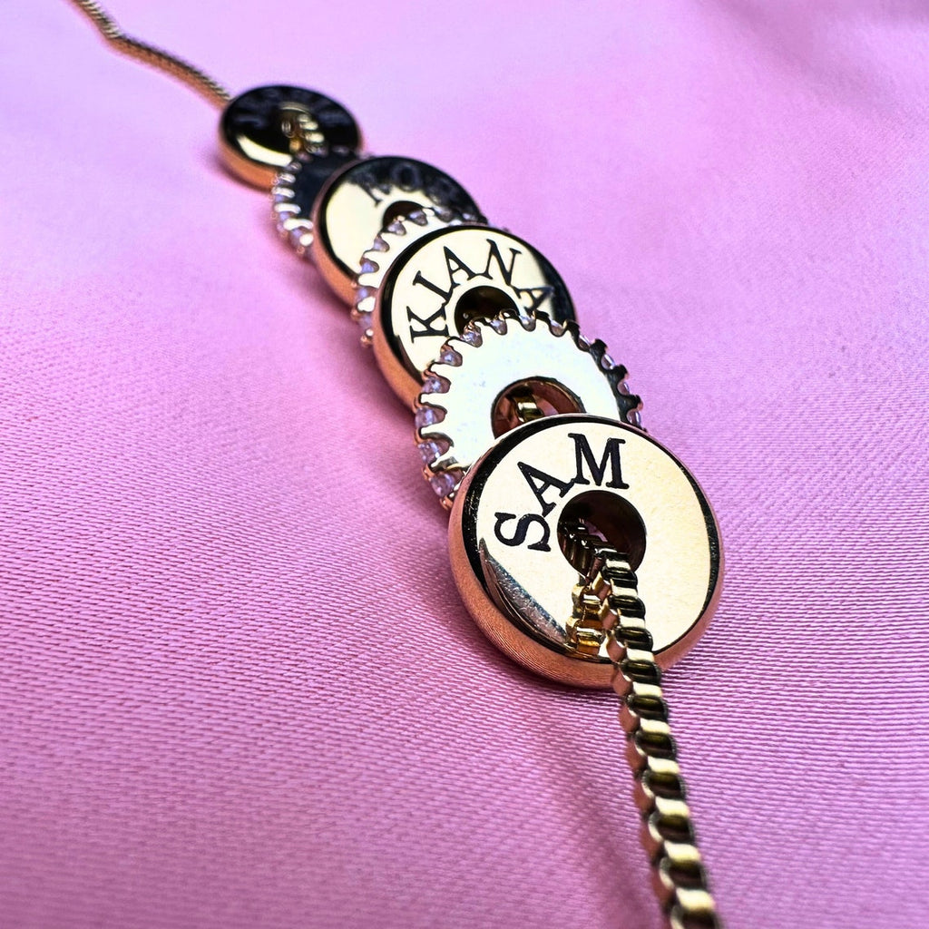Personalized Zircon Beaded Pendant Necklace, Engraved Name Disc