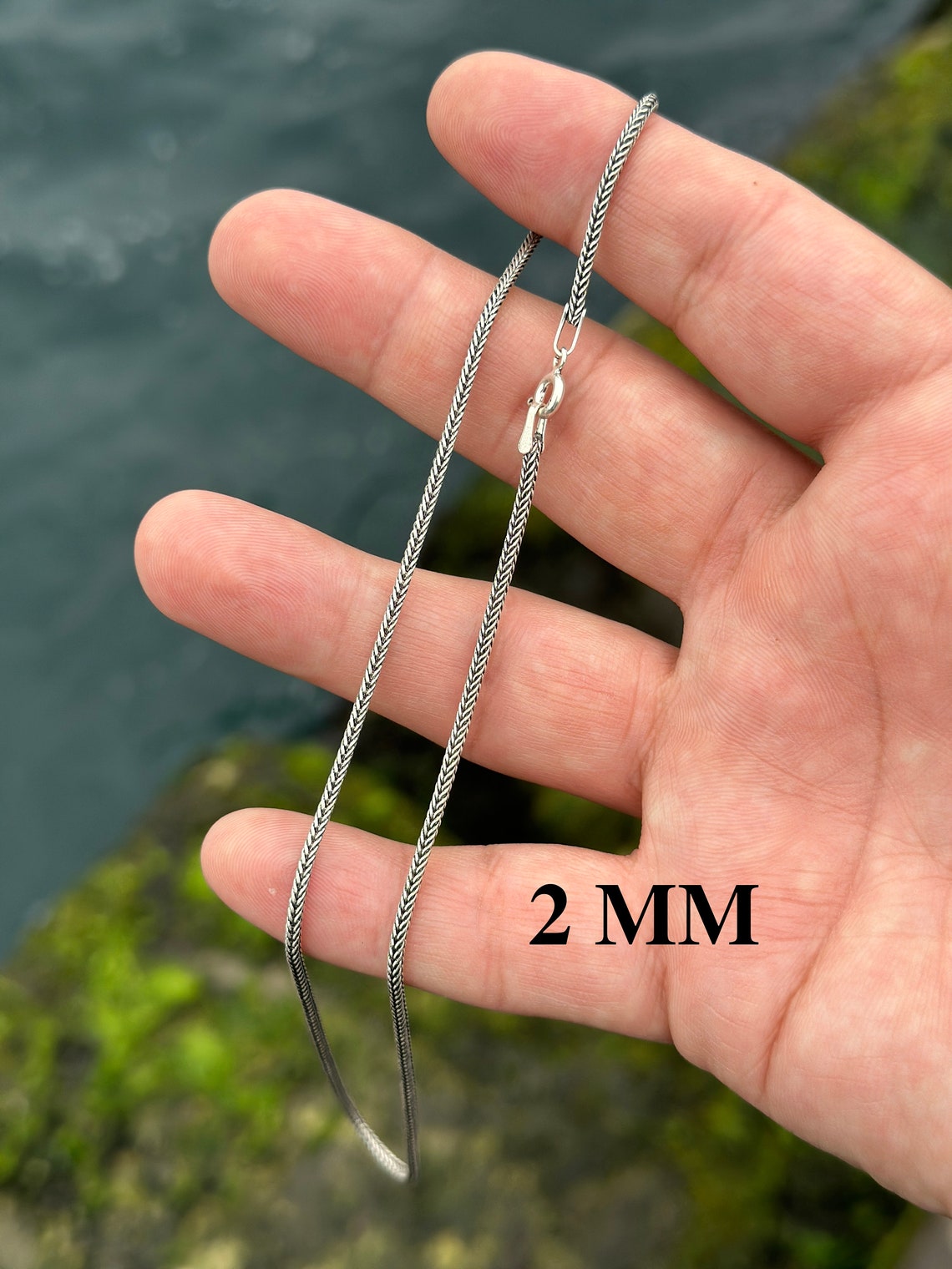 Thin Foxtail Necklace, Bali Chain, Oxidized Necklace, Antique Chain silver 2MM