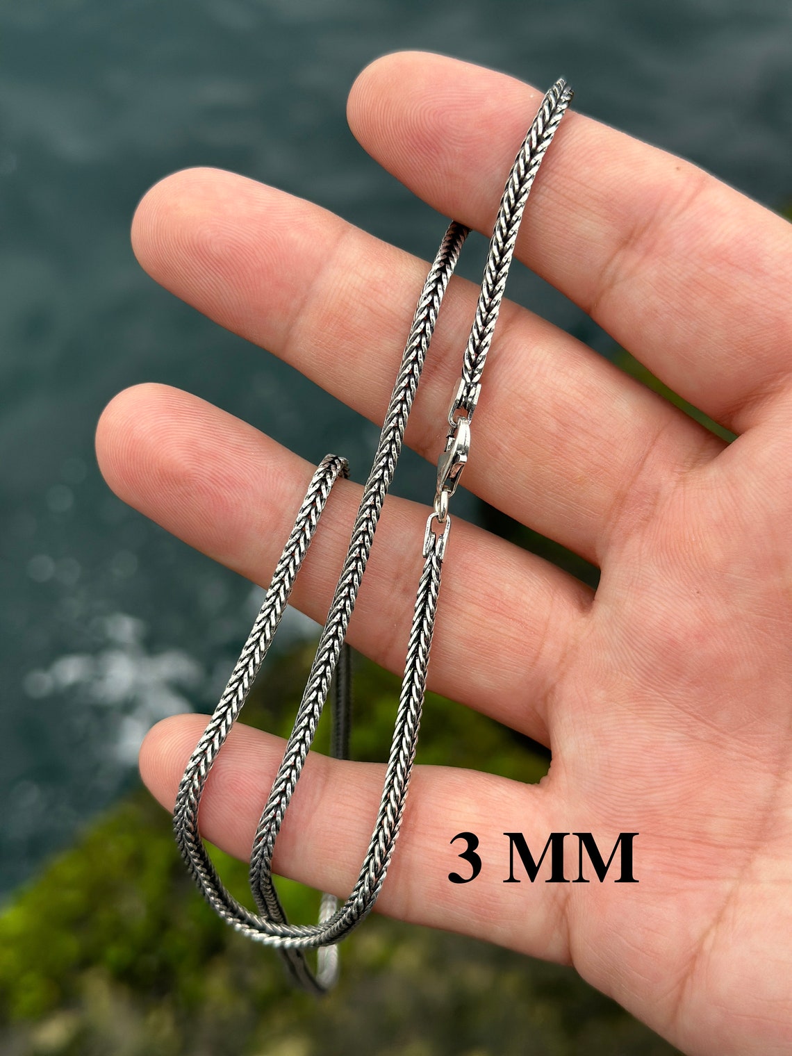 Thin Foxtail Necklace, Bali Chain, Oxidized Necklace, Antique Chain silver 3MM