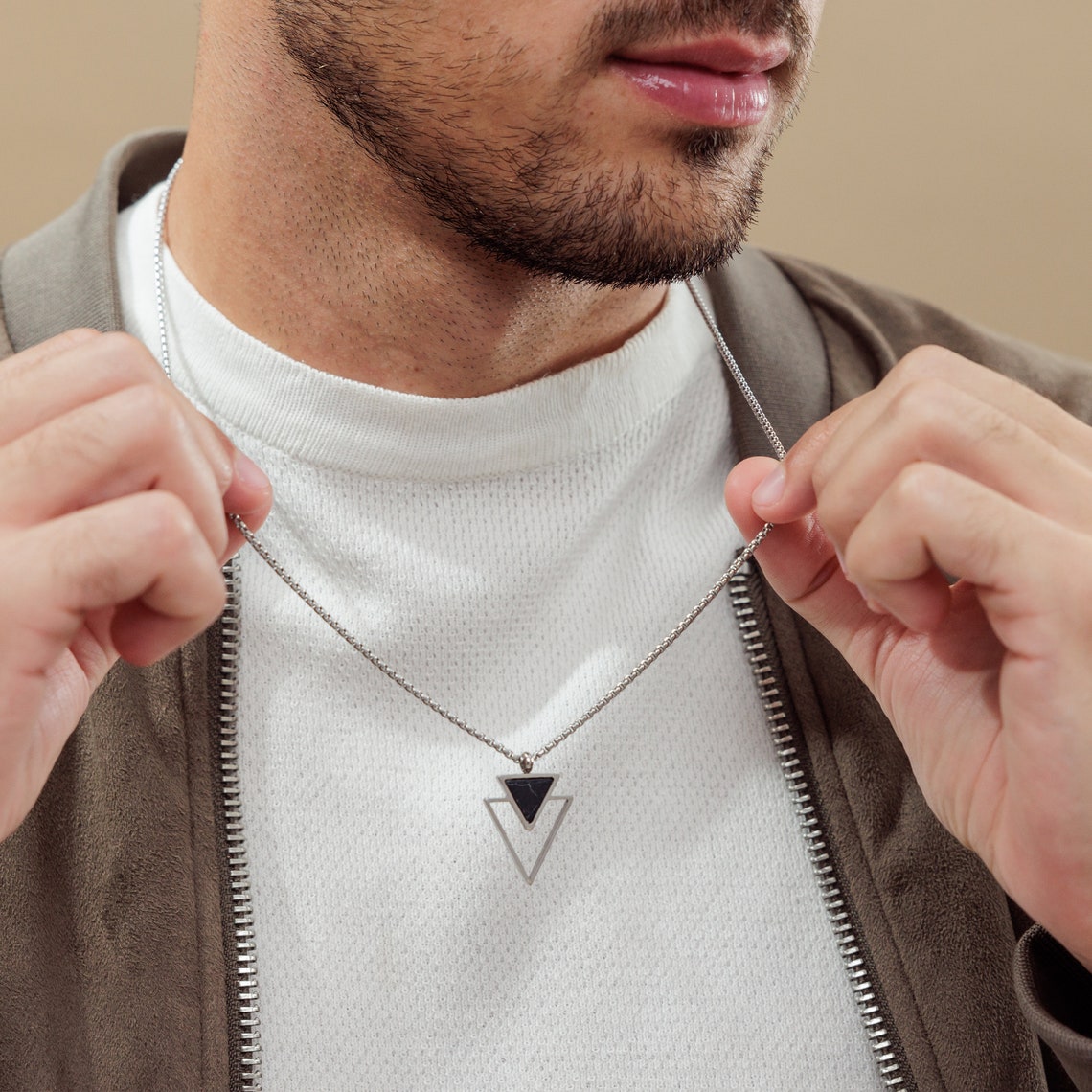 Geometric Necklace,Men's,Silver Jewelry,Boyfriend Gift,Husband Gift,Dad Gift,Christmas