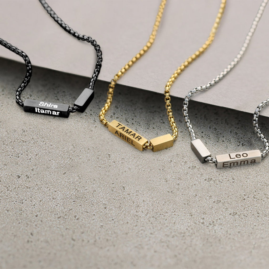 Custom Men's Black Necklace,Personalized Gift For Dad