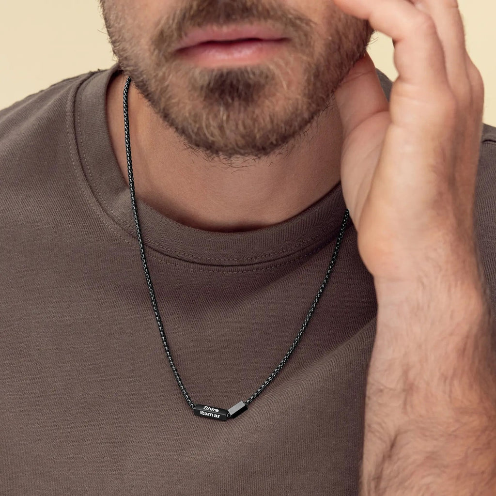 Custom Men's Black Necklace,Personalized Gift For Dad