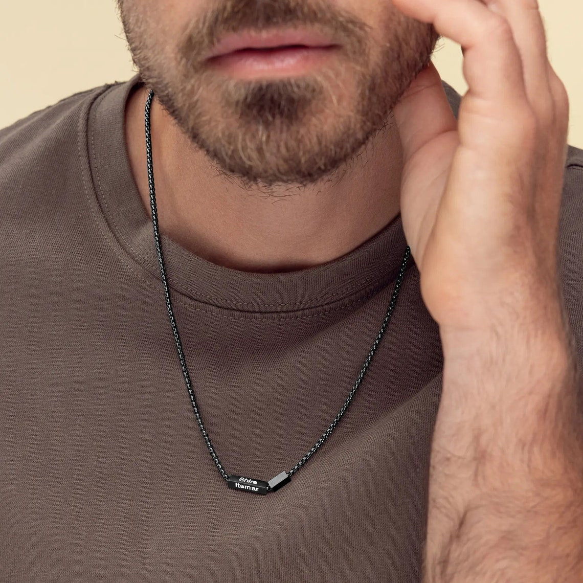 Custom Men's Black Necklace,Personalized Gift For Dad