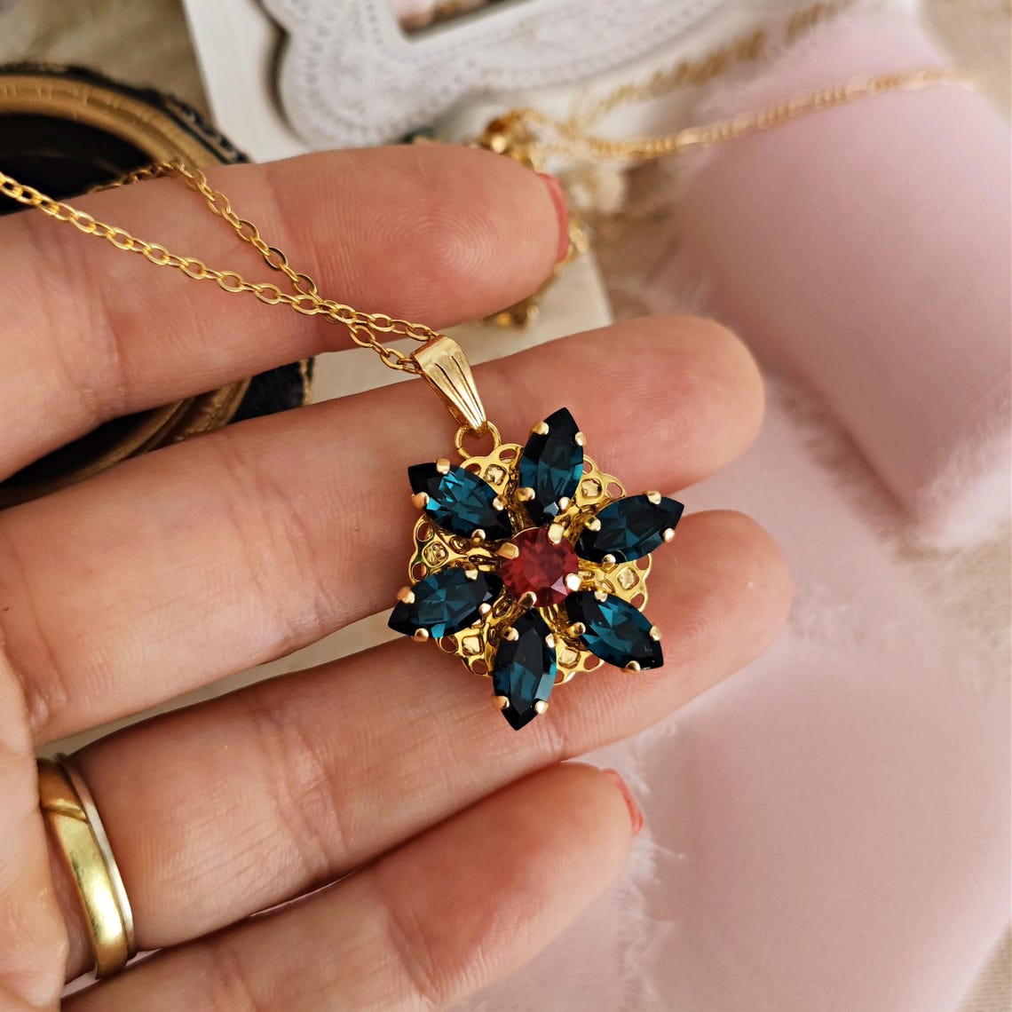 Anastasia inspired ENGRAVED Necklace Together in Paris EMERALD