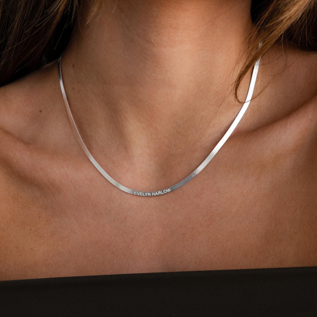 Personalised Herringbone Chain Necklace, Name Engraved