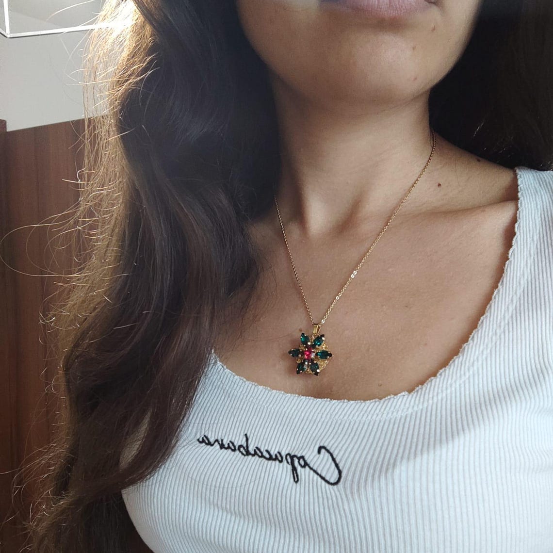 Anastasia inspired ENGRAVED Necklace Together in Paris EMERALD