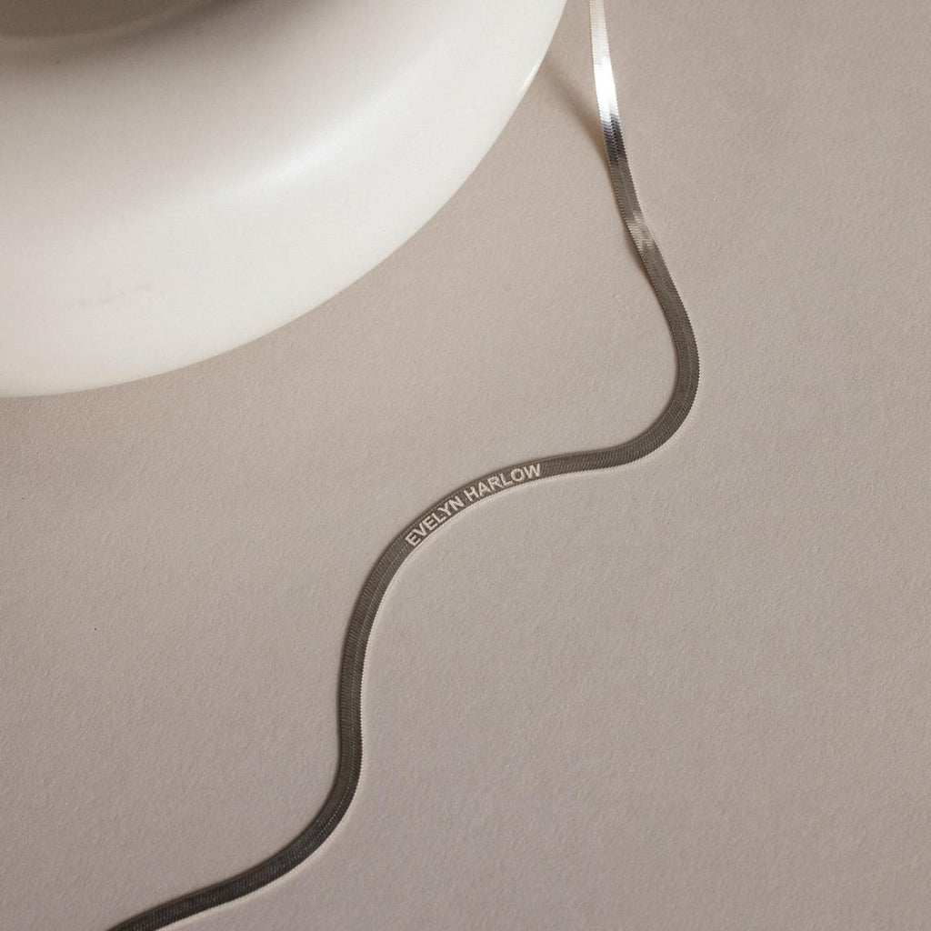 Personalised Herringbone Chain Necklace, Name Engraved