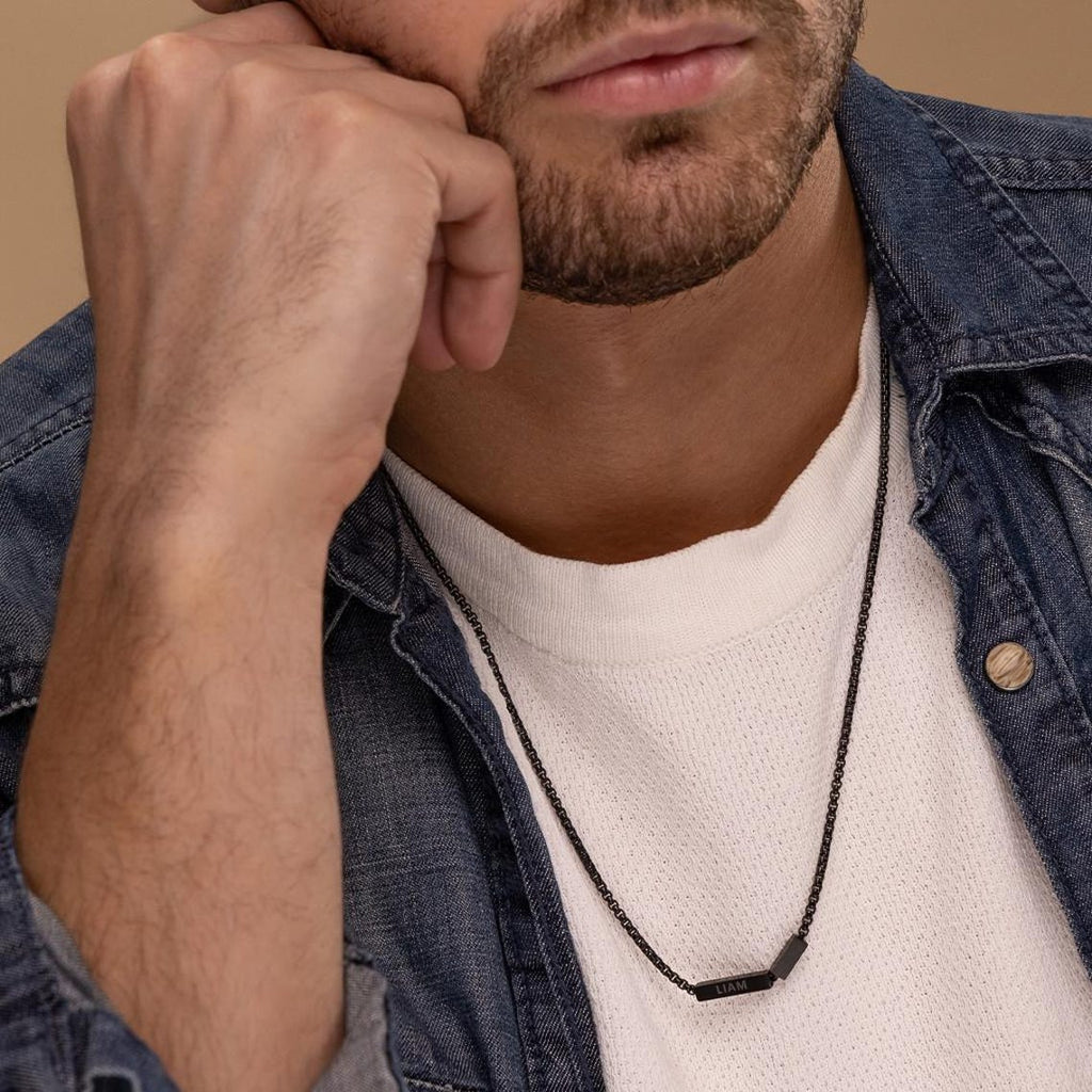Custom Men's Black Necklace,Personalized Gift For Dad