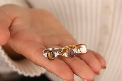 Delicate Oval Stone Dome Rings