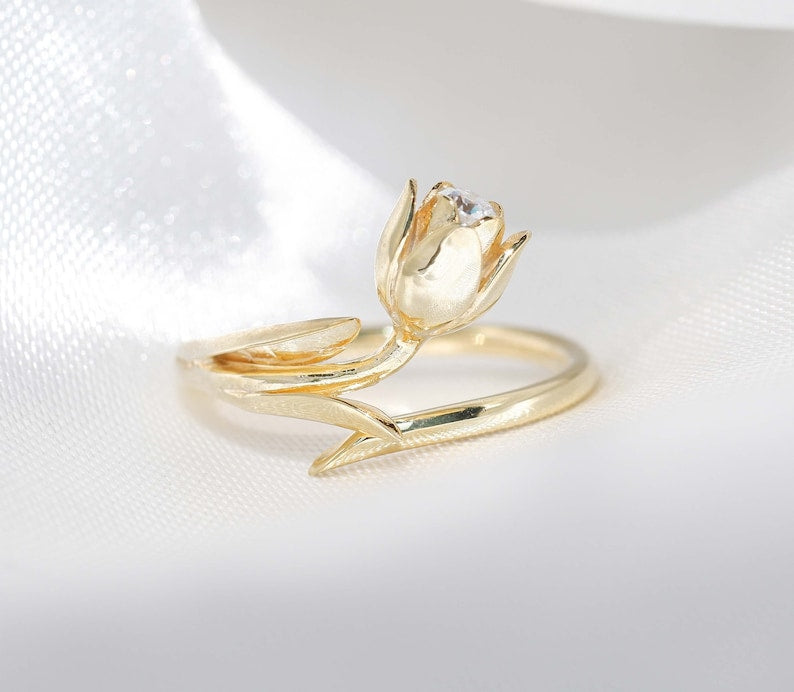 Tulip Flower Anniversary Adjustable Ring