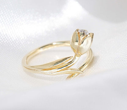 Tulip Flower Anniversary Adjustable Ring