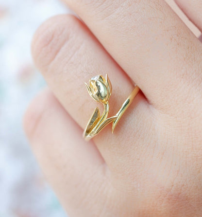 Tulip Flower Anniversary Adjustable Ring