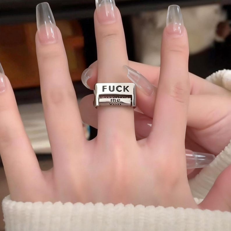 Mood Flip Ring Adjustable Rotating Message Statement Ring