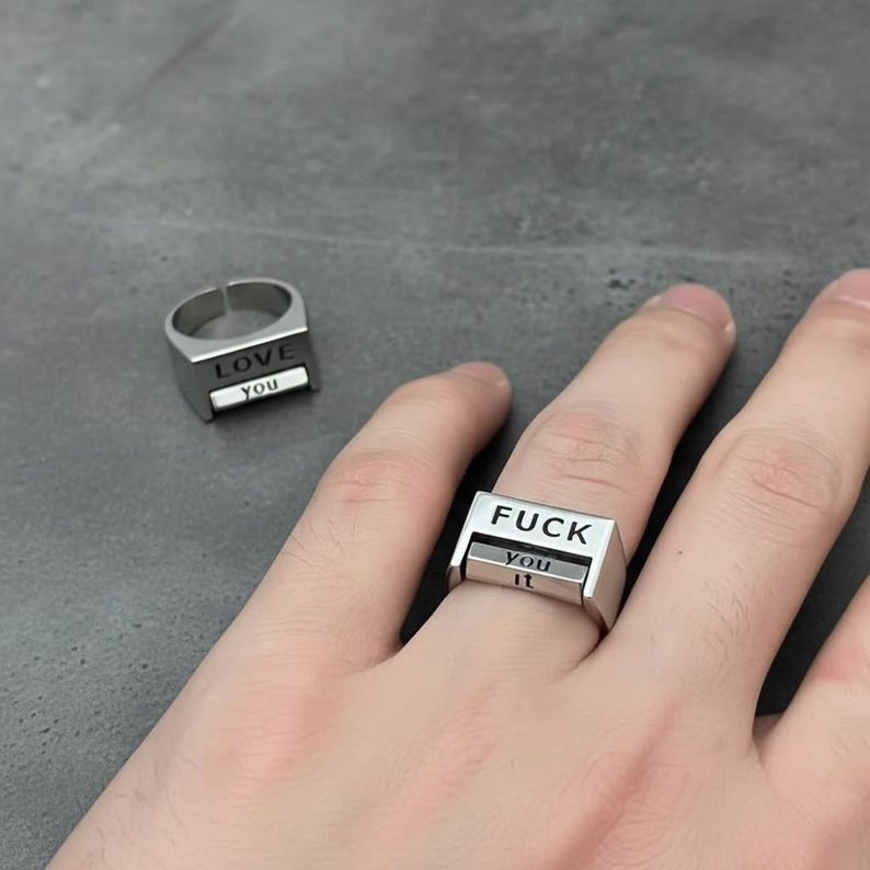 Mood Flip Ring Adjustable Rotating Message Statement Ring