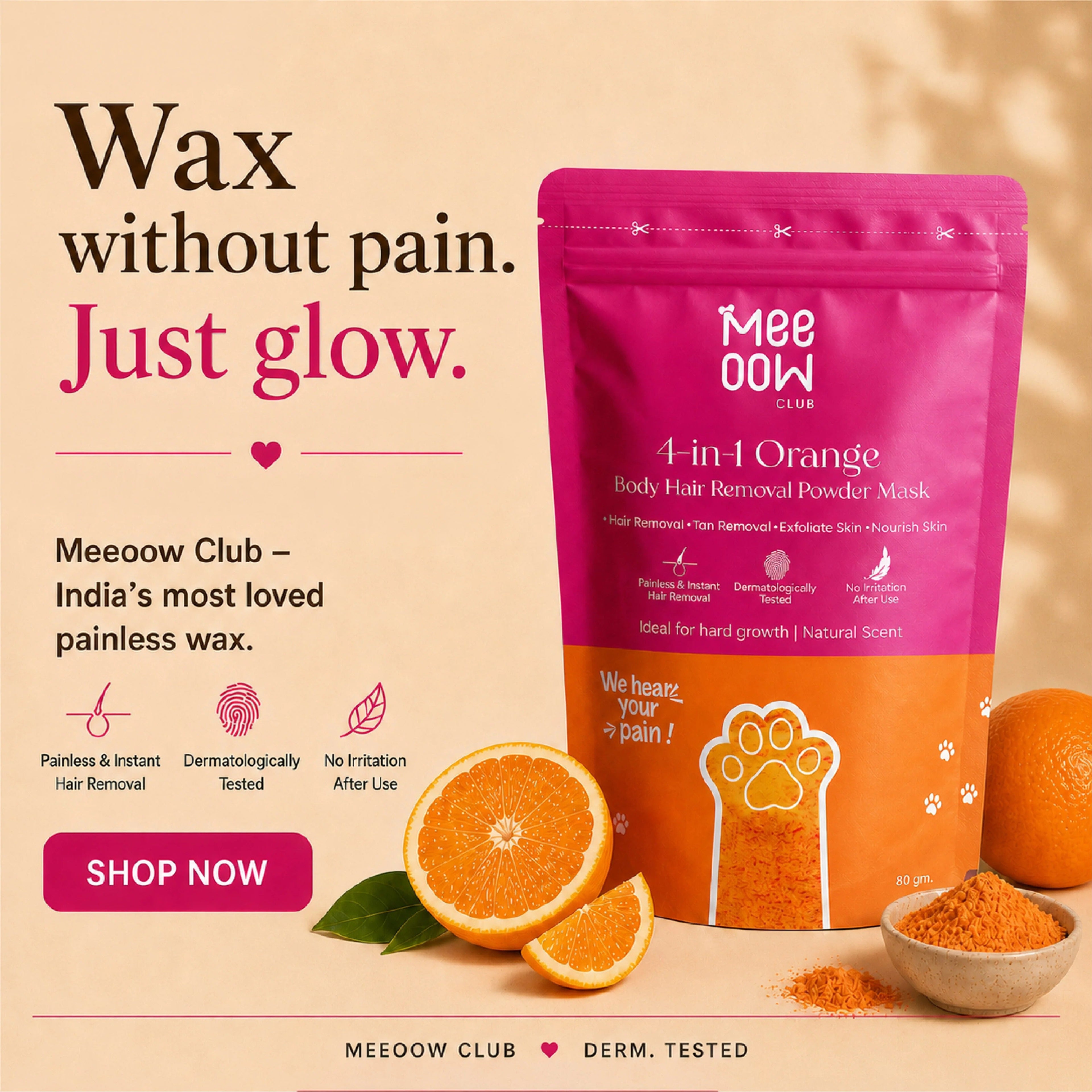 Meow Club 10-Min Painless Body Wax Powder with Spoon - 100g