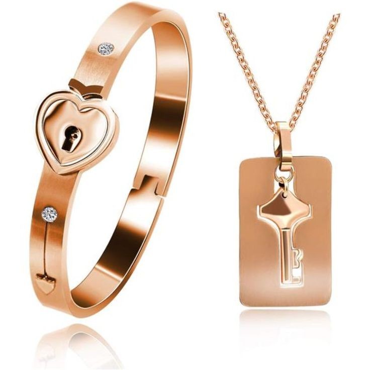 Heart Lock Key Bracelet Rose Gold