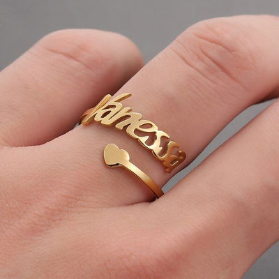 ADJUSTABLE CUSTOM RING LETTER& HEART NAME RING