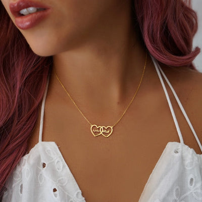 CUSTOMIZE COUPLE DOUBLE HEART NAME NECKLACE