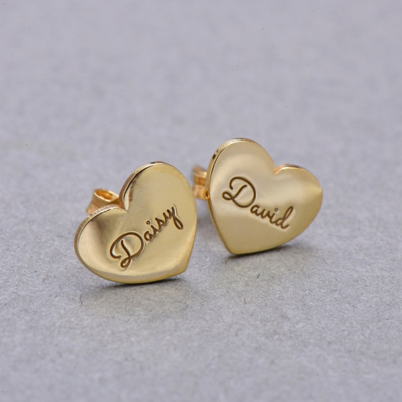 Engraving Name Earrings , Heart Earrings