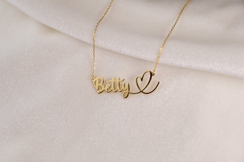 Personalized Name Necklace, Custom Name Necklace with Heart